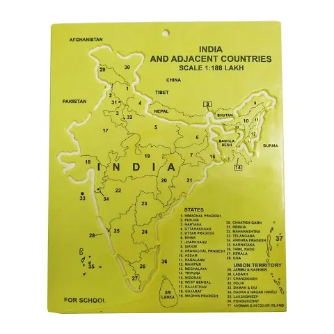India Map Stencil Accurate and Versatile Tool for Art, Crafts, and Education (19 cm x 15.5 cm x 0.5 cm Yellow Color) 2 Piece