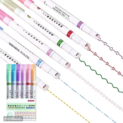 Linear Roller Curve Highlighter Pens Set, 6 Colored Cute Outline Curve Highlighters Pens, Cool Pens For Kids And Adults, Highlighter Pens For Study, Book, Drawing, Office Use, Card-decorating, Writing