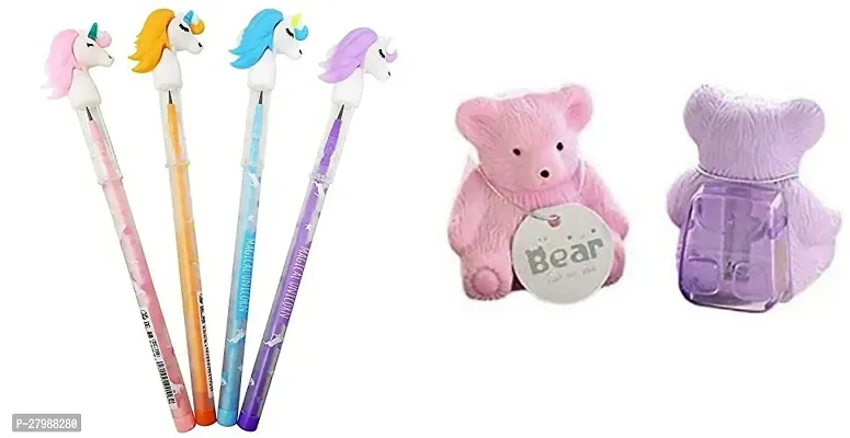 4 unicorn pencil + 2 teddy eraser