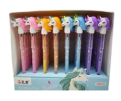 Combo Of 6 Pen include 1 Glitter Gel Pen + 1 Unicorn Gel Pen +1 Lipstick Gel Pen + 1 Unicorn Pencil + 1 Mermaid Pen + 1 (6 In 1 Fur Ball Pen) Beautiful Unicorn Theme Combo For Kids (Pack of 6)-thumb1
