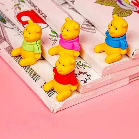 The Pooh Eraser  Pencil Topper | Cute Mix Pooh Shape | Nice Eraser  Pencil Topper | Long Lasting Material | Child Safe | Ideal for Kids Return Gifts ( Set of 6 Erasers )