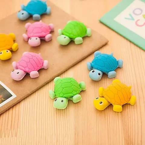 Pack of 6 Cute Tortoise Shape Erasers for School Kids