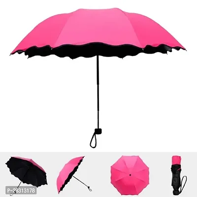 Stylish Pink 3 Fold Umbrella with Complete Protection from Uv Rays, Sun Heat and Rain-thumb3