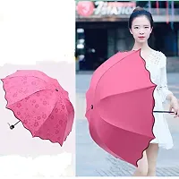 Stylish Pink 3 Fold Umbrella with Complete Protection from Uv Rays, Sun Heat and Rain-thumb3