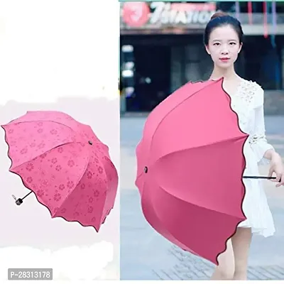 Stylish Pink 3 Fold Umbrella with Complete Protection from Uv Rays, Sun Heat and Rain-thumb4