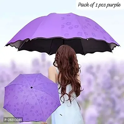 Stylish Purple 3 Fold Umbrella with Complete Protection from Uv Rays, Sun Heat and Rain-thumb0