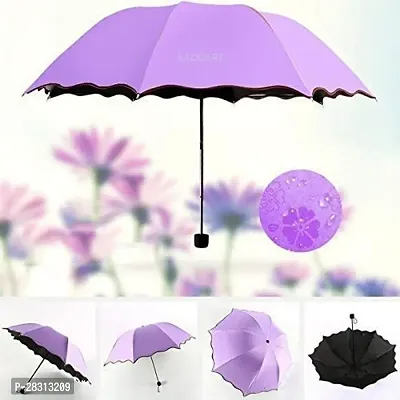 Stylish Purple 3 Fold Umbrella with Complete Protection from Uv Rays, Sun Heat and Rain-thumb3