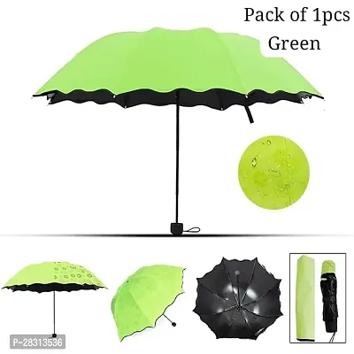 Stylish Green 3 Fold Umbrella with Complete Protection from Uv Rays, Sun Heat and Rain