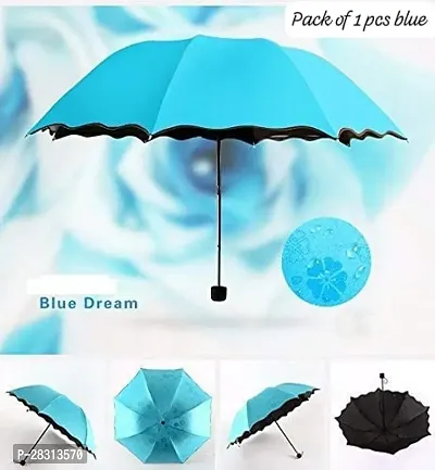 Stylish Blue 3 Fold Umbrella with Complete Protection from Uv Rays, Sun Heat and Rain
