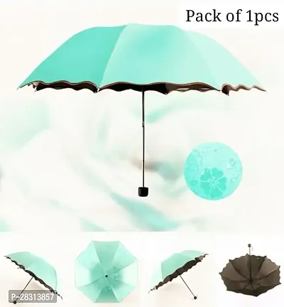 Stylish Green 3 Fold Umbrella with Complete Protection from Uv Rays, Sun Heat and Rain