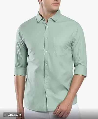 Reliable Green Cotton Solid Long Sleeves Casual Shirts For Men
