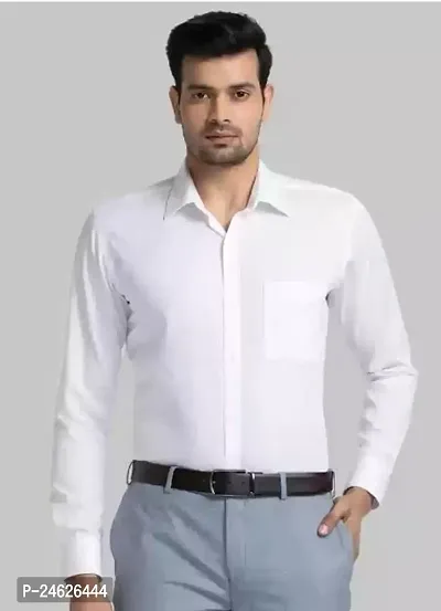 Reliable White Cotton Solid Long Sleeves Casual Shirts For Men-thumb0