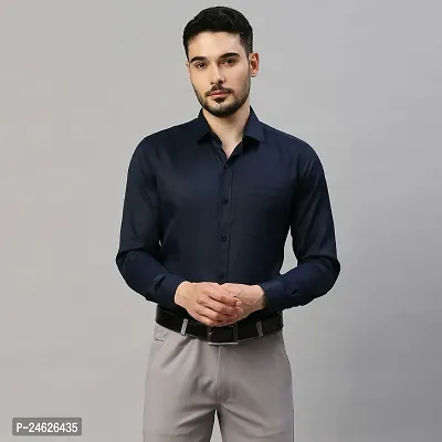 Reliable Navy Blue Cotton Solid Long Sleeves Casual Shirts For Men