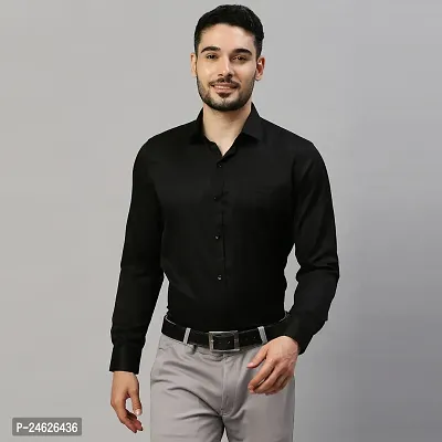 Reliable Black Cotton Solid Long Sleeves Casual Shirts For Men-thumb0