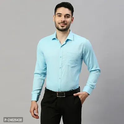 Reliable Turquoise Cotton Solid Long Sleeves Casual Shirts For Men-thumb0