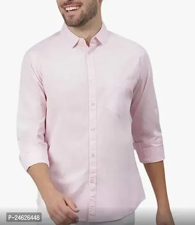 Reliable Pink Cotton Solid Long Sleeves Casual Shirts For Men-thumb0