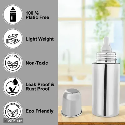 2 Piece Feeding Bottle Stainless Steel Baby Feeding Bottle for Kids Steel Feeding Bottle for Milk and Baby Drinks Zero Percent Plastic No Leakage 240 ml-thumb5