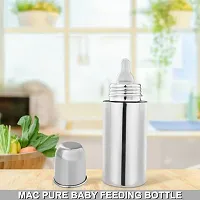 2 Piece Feeding Bottle Regular Stainless Steel Baby Feeding Bottles (240 ML Mirror Finish Plain Silver) with Steel Travel Cap, Nipple-thumb3