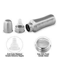 Baby Stainless Steel Baby Feeding Bottle for Milk and Drinks with Silicon Nipple with Cover, 250ML (Pack of 1 Bottle ML Marking with Silicone Nipple)-thumb1