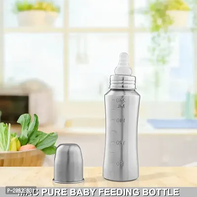 Pack of 2 Stainless Steel Infant Baby Feeding Bottle Milk Bottle for New Born Baby, Medium-Flow Nipple (240 ML)-thumb2