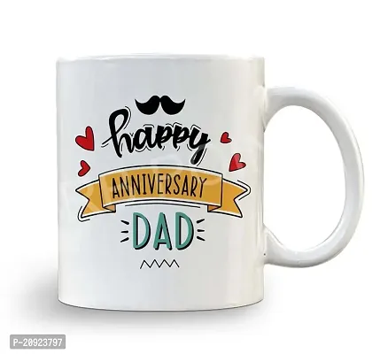 RB POINT Happy Anniversary Dad Printed Ceramic Mugs - Couple Mugs (Multicolor), 330ML