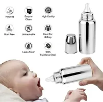 RB POINT Regular Stainless Steel Baby Feeding Bottles (240 ML Mirror Finish Plain Silver) with Steel Travel Cap, Nipple (Pack of 2)-thumb2