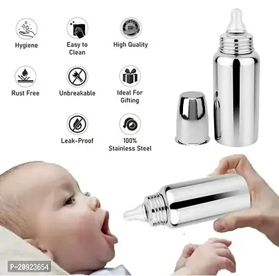 RB POINT Regular Stainless Steel Baby Feeding Bottles (240 ML Mirror Finish Plain Silver) with Steel Travel Cap, Nipple (Pack of 2)-thumb3