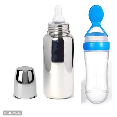 RB POINT Stainless Steel Baby Feeding Bottle for Kids Steel Feeding Bottle for Milk and Baby Drinks Zero Percent Plastic No Leakage with 1 Baby Feeding Spoon Feeder-thumb0