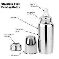 2 Piece Feeding Bottle Regular Stainless Steel Baby Feeding Bottle with Stainless Steel Cap, Mirror Finish Plain Silver, Small Neck Design, (240ml)-thumb1