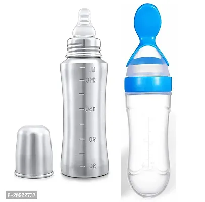 RB POINT Stainless Steel Baby Feeding Bottle for Kids Steel Feeding Bottle for Milk and Baby Drinks with 1 Baby Spoon Feeder