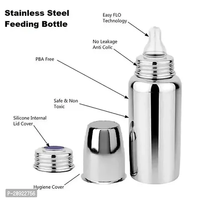 2 Piece Feeding Bottle Use Regular Stainless Steel Baby Feeding Bottle with Stainless Steel Cap, Mirror Finish Plain Silver, Small Neck Design for Easy Grip-thumb2