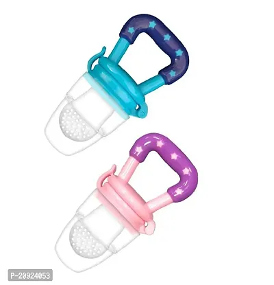 RB POINT Baby Safe Silicone Squeeze Fresh Food Feeder Bottle with Food Dispensing Spoon, Infant Food Nibbler Teething Toy Feeding Pacifier, Food Feeder Combo Pack of 2-thumb0