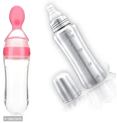 RB POINT Pack of 1 Milk Feeding Bottle with Stainless-Steel  BPA-Free Sipper Nipple Absolute Light Weight Leakage Proof Easy Clean Design ?240 ML Bottle with 1 Baby Feeding Spoon Feeder
