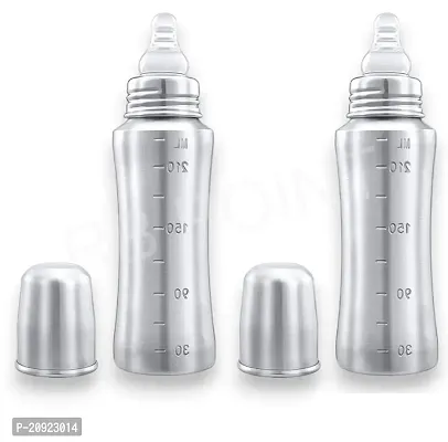 RB POINT 2 in 1 Use Regular Stainless Steel Baby Feeding Bottle with Stainless Steel Cap, Mirror Finish Plain Silver, Small Neck Design for Easy Grip(Pack of 2)