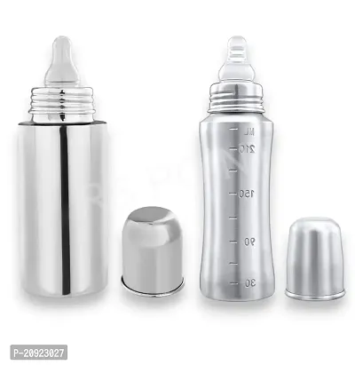 Pack of 2 Stainless Steel Feeding Bottle Joint Less Anti-Corrosion 304 Grade No Joints BPA Free No Plastics New Born Baby/Toddlers/Infants for Drinks//Milk/Water-thumb0