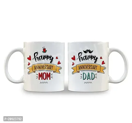 RB POINT Happy Anniversary Dad and Mom Ceramic Coffee Mugs Combo Pack - for Parents on Anniversary (White) 330ML