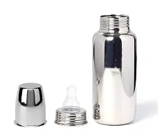 Baby Stainless Steel Feeding Bottle for Kids/New Born - 304 Grade Quality - Feeding Bottle for Milk  Water I No Plastic I (240 ML) Silver Pack of 1-thumb1