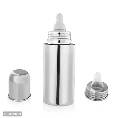 304 Grade Stainless Steel Baby Feeding Bottle, Milk Feeding, Water Feeding 240 ml with Nipple (Pack of 1)-thumb0