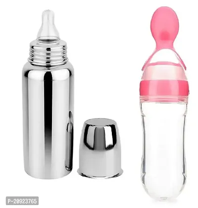 RB POINT Pack of 1 Stainless Steel Feeding Bottle Joint Less 304 Grade No Joints BPA Free No Plastics New Born Baby/Toddlers/Infants for Drinks//Milk with 1 Baby Feeding Spoon Feeder