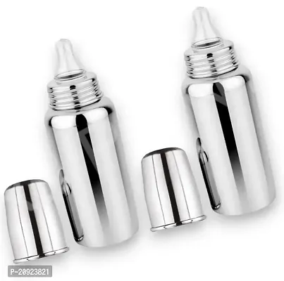 RB POINT Pack of 2 Stainless Steel Baby Feeding Bottle for Kids Steel Feeding Bottle for Milk and Baby Drinks (Silver)-thumb0