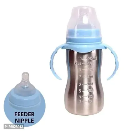 RB POINT Stainless Steel (2 in 1) Feeding Bottle/Sippers I Steel Feeder Cum Sipper for Baby, Kids (250ml) Steel Bottle with Plastic Cap-thumb3