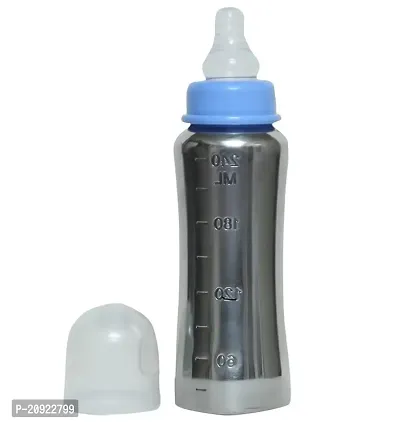 RB POINT Feeding Bottle 240ml in Stainless Steel for Age 3+Months - 240 ml (Steel Made + Food Grade Plastic Cap)-thumb0