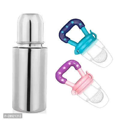 Ultimate Baby Food Feeder: Safe, Easy-to-Use, and Mess-Free Feeding with Premium Stainless Steel Baby Feeding Bottle Combo Pack of 2(240ml Pink+Blue)