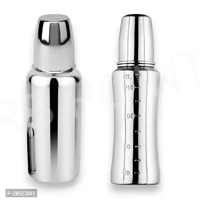 Combo of 2 Stainless Steel Baby Feeding Bottle for Kids/Steel Feeding Bottle for Milk and Baby Drinks Zero Percent Plastic No Leakage with Internal| (240 ML Bottle)