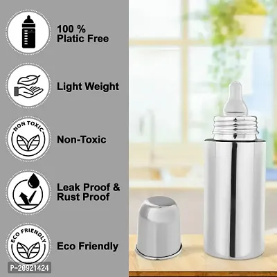 2 Piece Feeding Bottle Home's and Kitchen 240 ml Stainless Steel 304 Grade New Born Baby Feeding Bottle for Milk/Water Feeding-thumb5