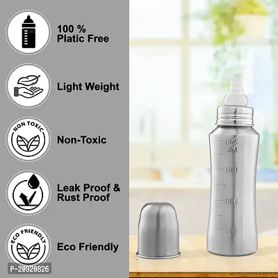 Home's and Kitchen 240 ml Stainless Steel 304 Grade New Born Baby Feeding Bottle Milk/Water Feeding with Internal ml Marking-thumb5