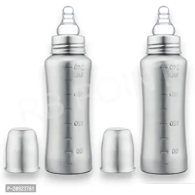 RB POINT Stainless Steel Baby Feeding Bottle, Milk Feeding, Water Feeding 240 ml Easy to Hold Bottle for Kids Babies Light Weight (Pack of 2)