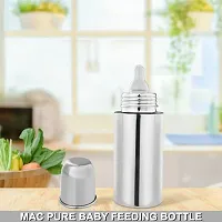 Regular Stainless Steel Baby Feeding Bottles (240 ML Mirror Finish Plain Silver) with Steel Travel Cap, Sipper and Nipple-thumb1