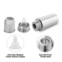 Regular Stainless Steel Baby Feeding Bottles (240 ML Mirror Finish Plain Silver) with Steel Travel Cap, Nipple-thumb1