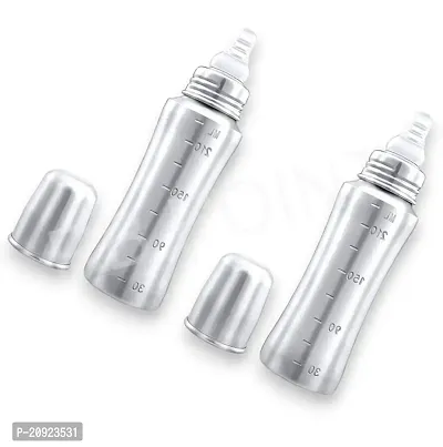 Pack of 2 Stainless Steel Infant Baby Feeding Bottle Milk Bottle for New Born Baby, Medium-Flow Nipple (240 ML)-thumb0
